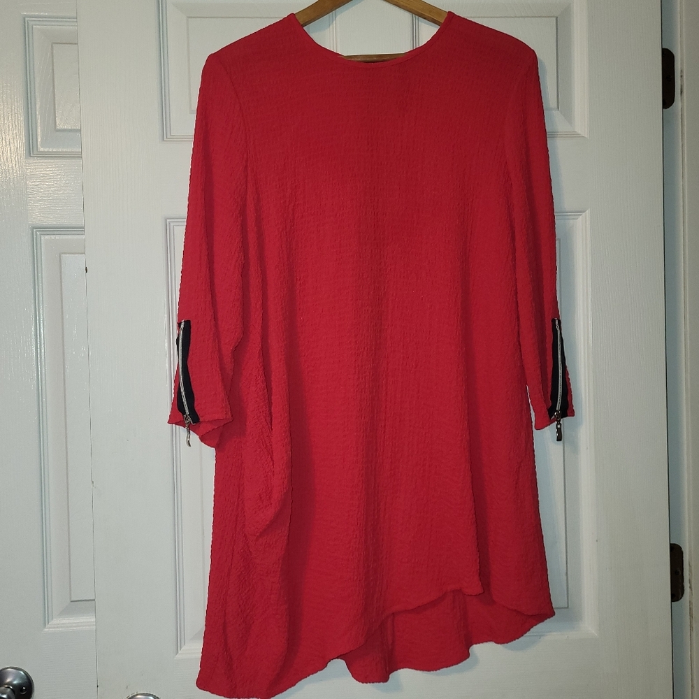 IC By Connie K Asymmetrical Crinkle Tunic Top Black Zipper Detail Women's Size L